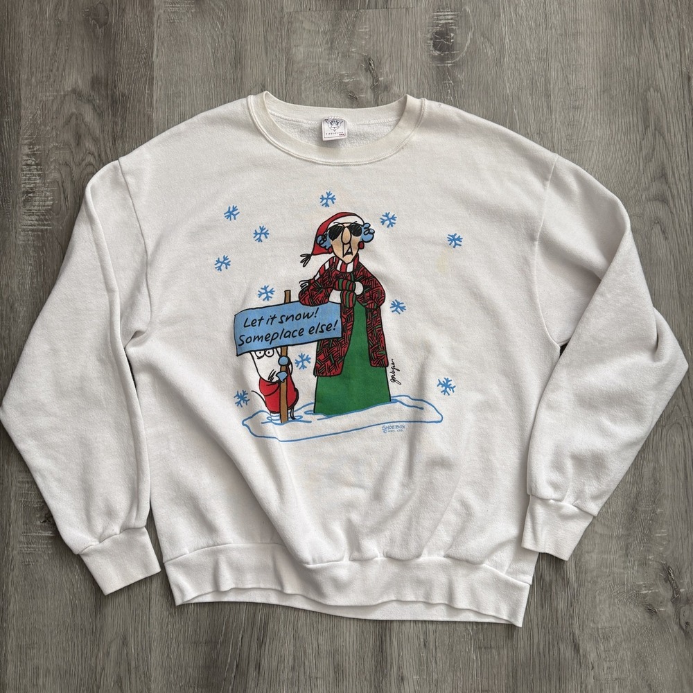 Vintage Sweatshirt Mens XL White Let It Snow Someplace Else Christmas